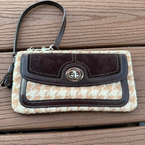 Coach Vintage Wool & Suede Houndstooth Turnlock Mini Bag Wallet - Picture 2 of 7